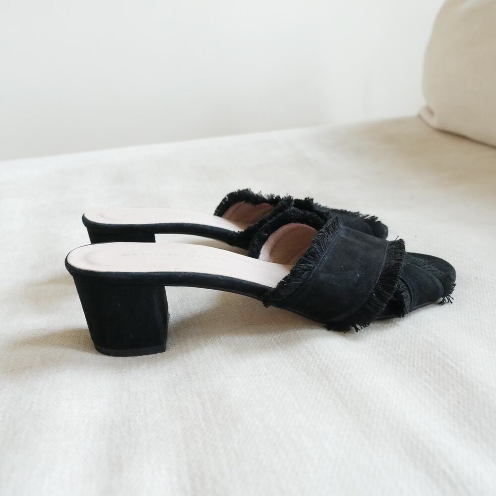 Patricia Green Kate Fringe Mule Sandal heel made in Spain black suede womens 6 - Picture 5 of 11